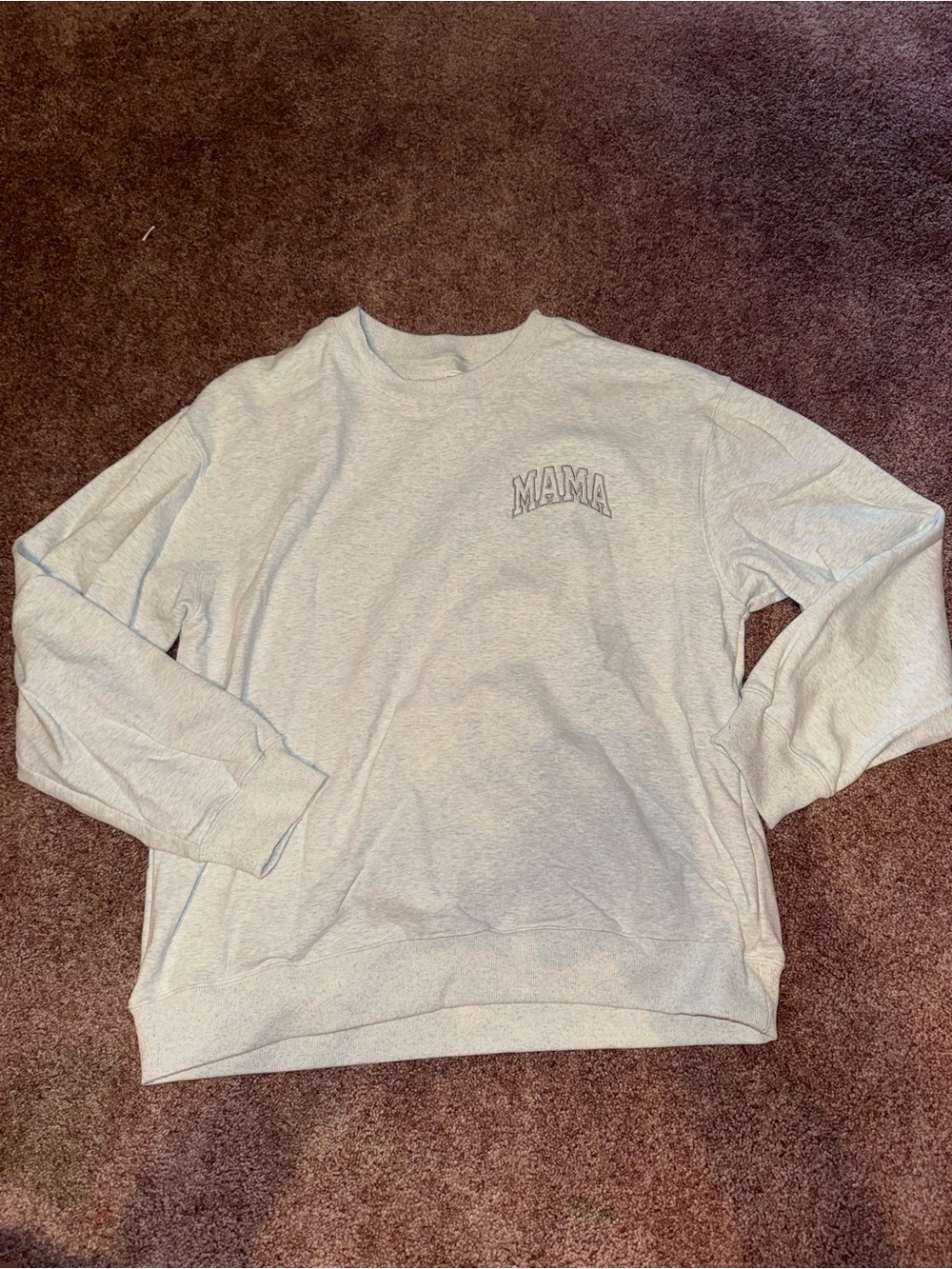 Crewneck Sweatshirt with 'MAMA' Embroidery - Light Gray